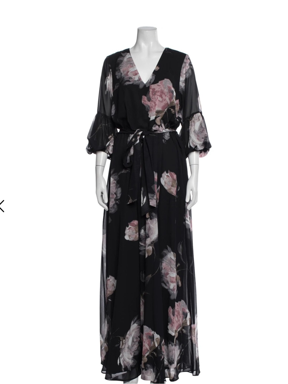 Aidan Mattox Black Maxi Dress with Pink Floral Print
